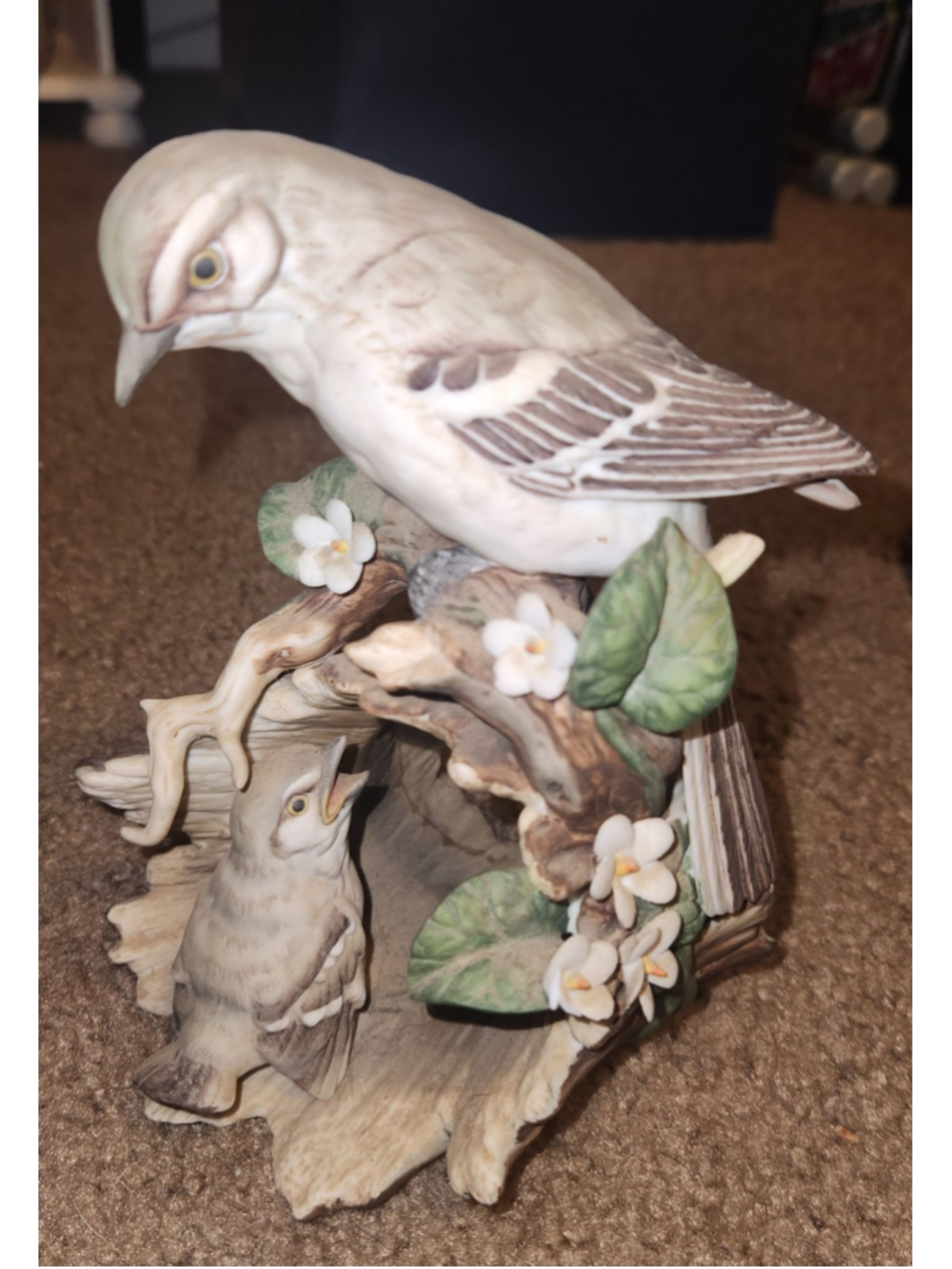 Homco Masterpiece Porcelain Mockingbird Mother and Baby Figurine 1979